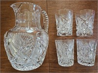 Very Heavy (fostoria?) Cut Glass Pitcher & Glasses