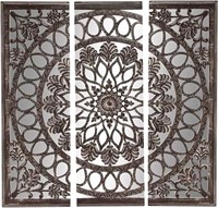 New Deco79 Wood Floral Mirrored Mandala Wall Panel