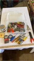 Hand tools, drill bits, various hardware,