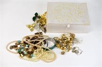Costume Jewelry Grouping with Beaded Jewelry Box