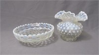 Fenton opalescent 4" vase and 6" OE bowl