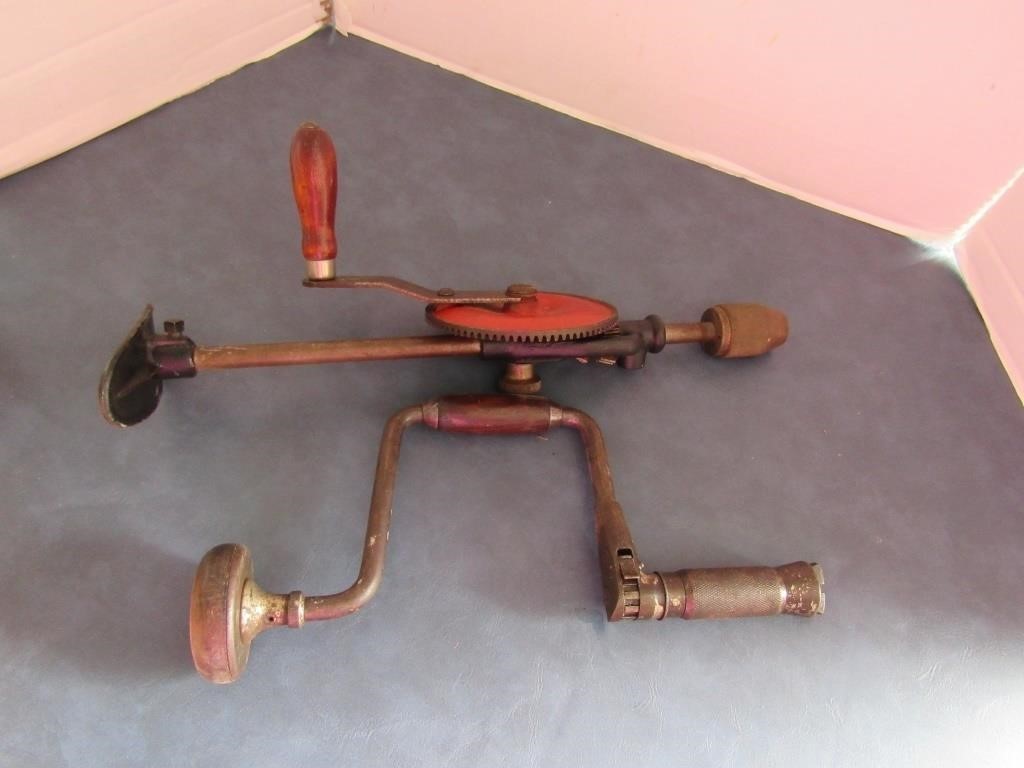 Antique Hand Drill, Hatchet,