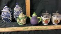 Sets of Covered Condiment Jars, Small Pitchers