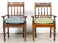 Pair of Revival Style Banister Chairs, Caned Seat