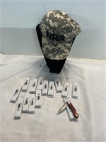 14 NRA KNIVES AND NRA HAT