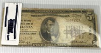 1929 Brown Seal Five Dollar Bill