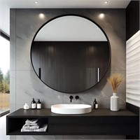 USHOWER Black Round Mirror 30 Inch Bathroom Vanity