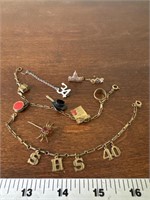 1930s and 40s charm bracelets spider pin
