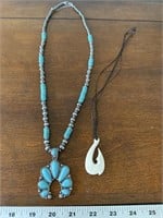 Faux turquoise squash blossom necklace real bone