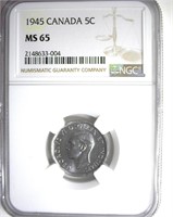 1945 5 Cents NGC MS65 Canada