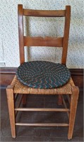 Wooden Chair w/Rush Seat, Braided Chair Pad
