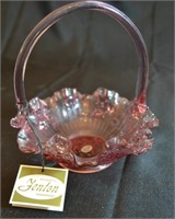 Fenton Pink Cabbage Rose Glass Basket