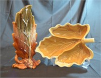 Hull Divided Dish and Leaf Vase