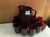 Anchor hocking ruby bubble glass pitcher set 11