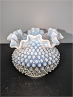 Vintage Opalescent Hobnail White Ruffled Vase