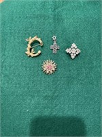 Sarah Coventry gold pin, cross pendent,