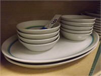 MCM Blue and Green Striped Shenango Oval Platters