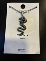 Men's Stainless Steel Wyrm Dragon Necklace