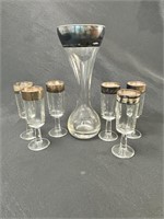 Silver Rimmed Mcm Decanter And Glasses