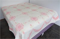 Vintage Pink Flowers & Ribbon Patchwork Quilt