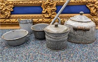 Vintage Gray Enamelware Pans & Tea Pots