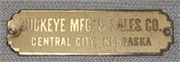 Brass Manufacturer's Plate "Buckeye Mfg. & Sales