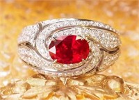 2.2ct Pigeon Blood Red Ruby Ring 18K Gold
