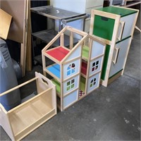toy lot- wood house/fridge/magazine rack