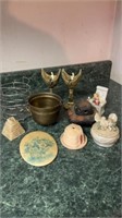 Brass bowl, pharaoh pedestal bowl, trinkets