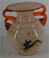 Murano Art Glass Double Ring Handle Vase