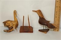 2 Wood Carving of Birds-1 Needs easy repair