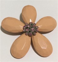 Giant Vintage White Flower Brooch Pin w/ Pink