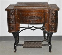 Antique White Treadle Sewing Machine & Cabinet