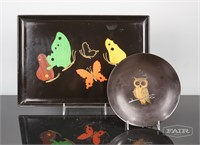 Couroc of Monteray Butterfly Tray and Owl Bowl