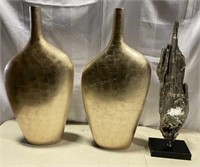 2 Large Gold Floor Vases/1Tall Decor Piece