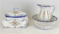 Handpainted Portuguese Pitcher, Bowl & Box