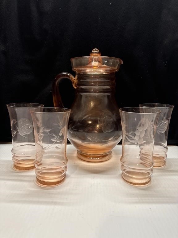 Vintage Pink Water/Tea Set with 3 Matching