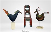 Metal Folk Art Horse Sculptures & Carved Chair