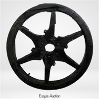 19th C Antique Industrial Age Wood Flywheel Wheel
