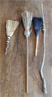 Rug Beater & Brooms w/ Wooden Walking Stick