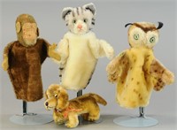 THREE FINGER PUPPETS AND MOHAIR DOG