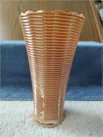 Vintage Peach Orange Luster Ribbed Vase - 7"