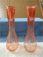 2 Vintage Orange Glass Bud Vase - 8.75"