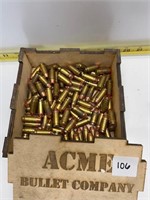 Wood Acme Bullet Company Box With 40 Cal. Ammo