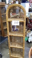 Four shelf wicker storage cabinet, 13 1/2” x 7” x