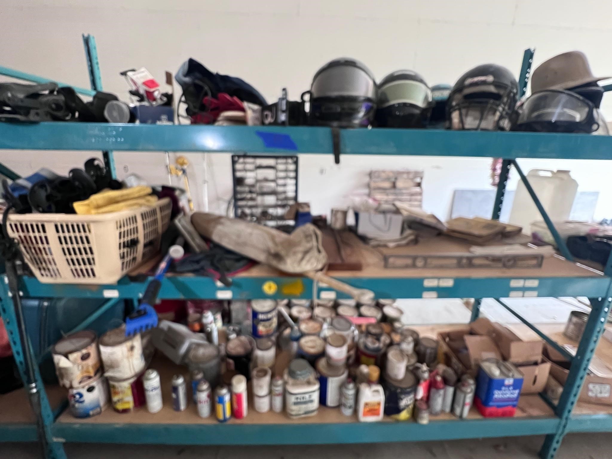 Mixed Shelf Contents; Helmets, Floor Adhesive