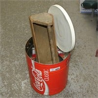 Coke Tin & Bucket - Wooden Carrier