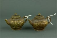 Pair of Chinese Bronze Small Teapots w/ Covers