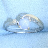 Star Sapphire and Diamond Ring in 10k White Gold