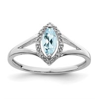 Sterling Silver Diamond Aquamarine Marquise Ring